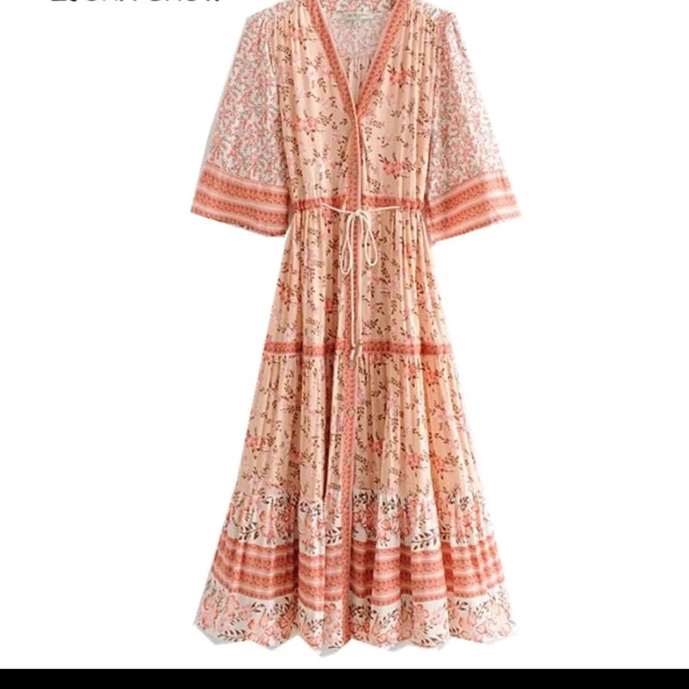 Boho Gypsy Lily Candy Gown Dress Floral Kimono M hippie free spirit flowing
